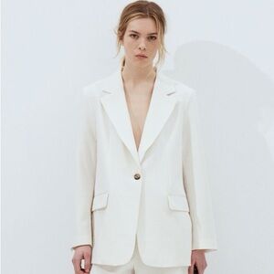 H$M Single Breasted Notched Lapel Classic White Blazer Women's Size S.